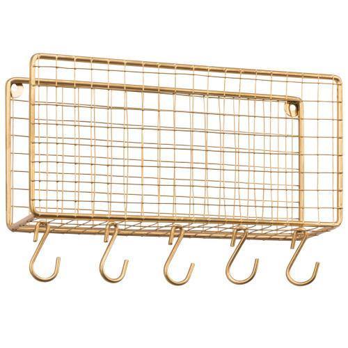 Gold Metal Wire Mail Sorter w/ 5 Removable Key Hooks - MyGift