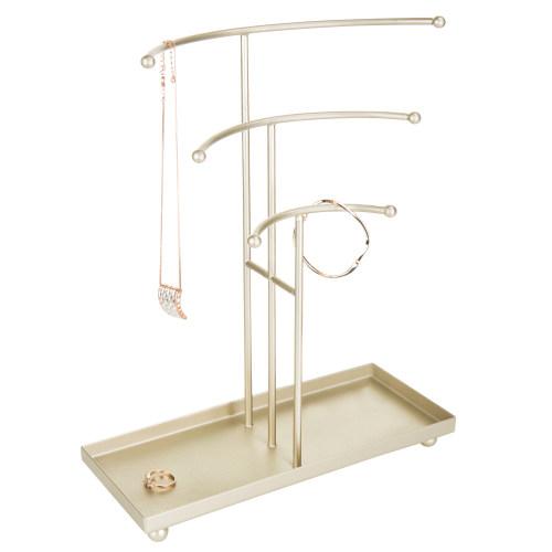 Gold-Tone Necklace Stand with Ring Tray