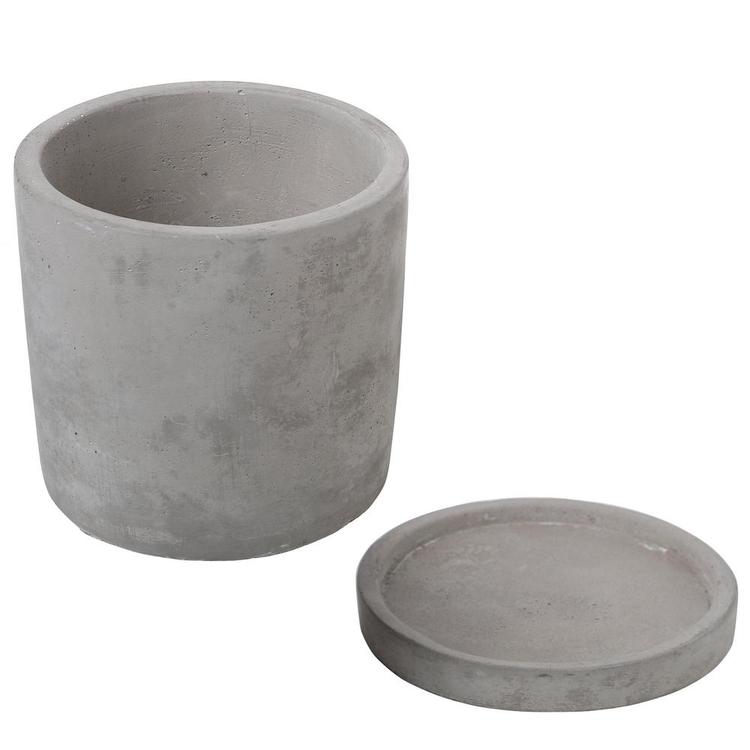 Modern 4-Inch Gray Unglazed Cement Planter Pots with Removable Saucers, Set of 2 - MyGift Enterprise LLC