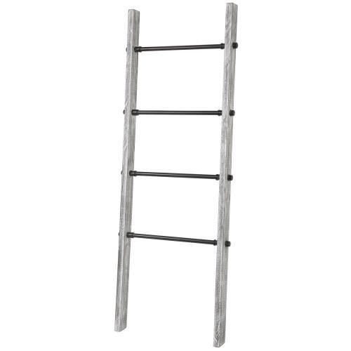 Gray on White Wood & Metal Towel Ladder - MyGift
