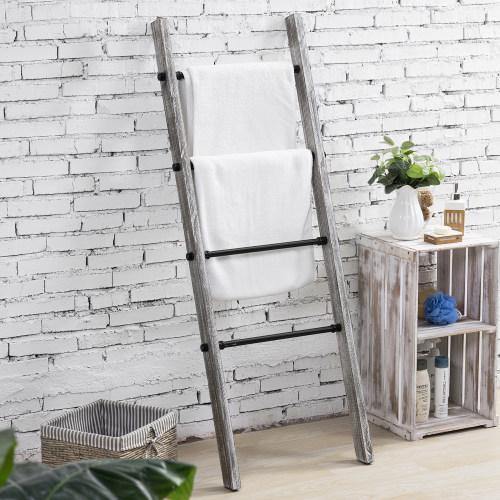 Gray on White Wood & Metal Towel Ladder - MyGift