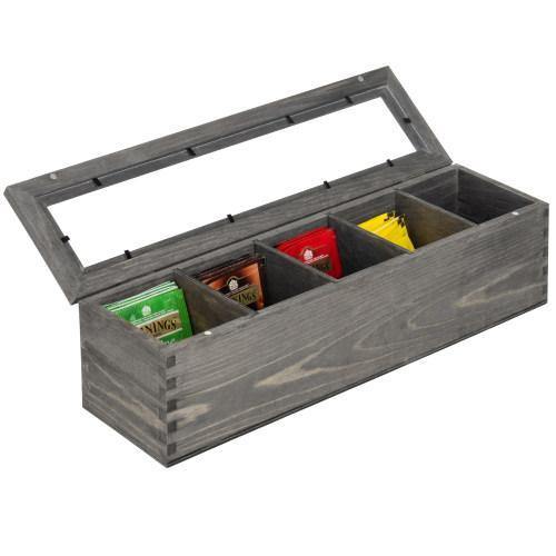 Gray Solid Wood 5-Compartment Tea Bag Box - MyGift