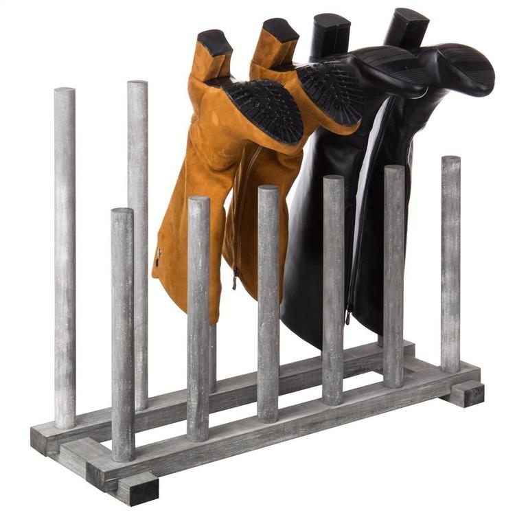 Rustic Graywashed Wood Inverted 6-Pair Boot Rack - MyGift Enterprise LLC