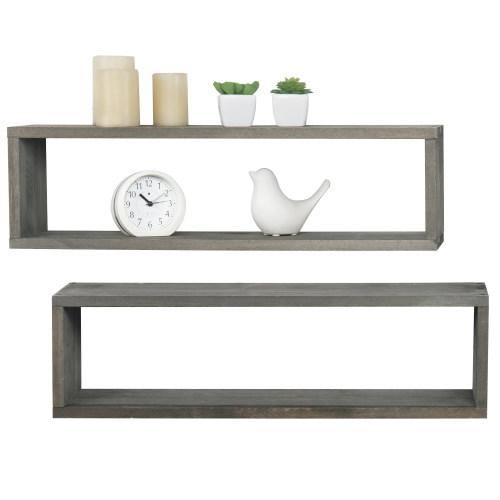 Gray Wood Cubby Floating Shelves, Set of 2 - MyGift