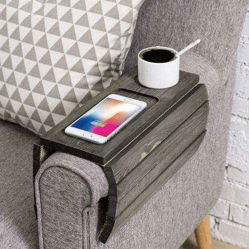 Gray Wood Flexible Sofa/Couch Armrest Table Tray - MyGift