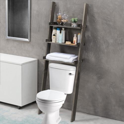 Gray Wood Over-The-Toilet Ladder Shelf - MyGift