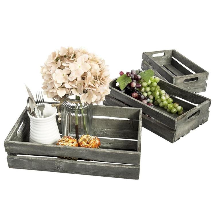 Barnwood Gray Wood Nesting Crates, Set of 3 - MyGift Enterprise LLC