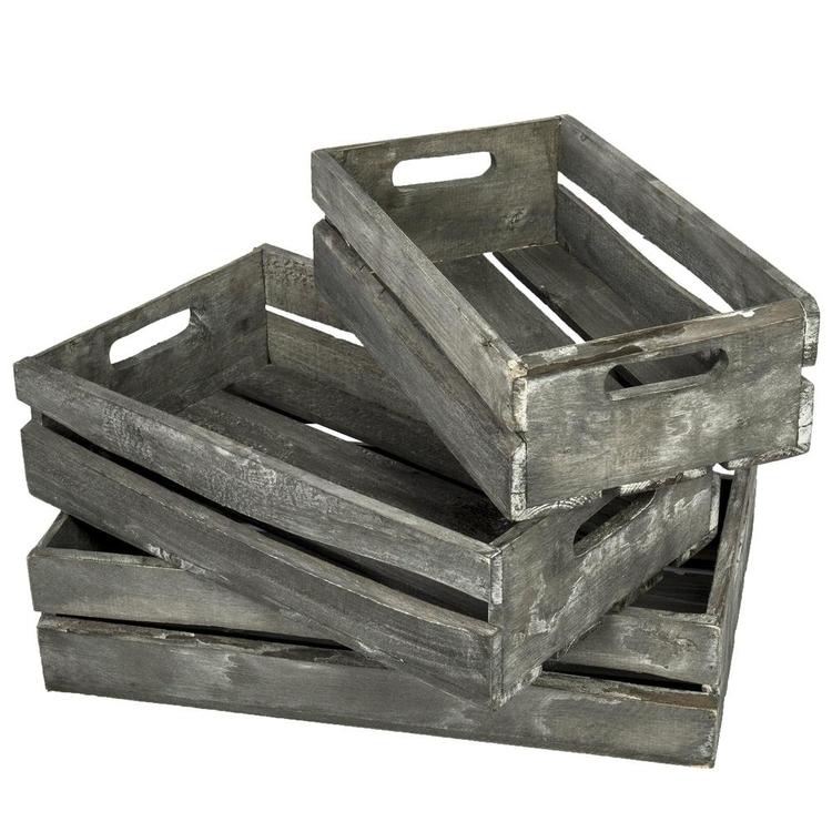 Barnwood Gray Wood Nesting Crates, Set of 3 - MyGift Enterprise LLC