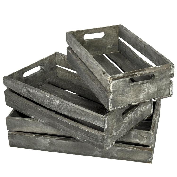 Gray Barnwood Nesting Crates, Set of 3