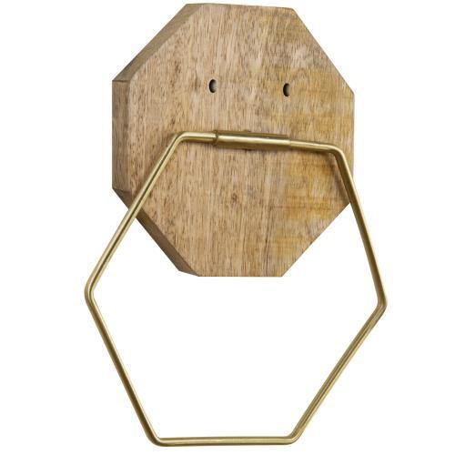 Hexagon Brass Tone Metal Towel Ring with Mango Wood - MyGift