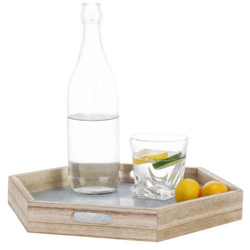 Hexagonal Galvanized Metal and Natural Wood Serving Tray - MyGift