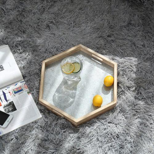 Hexagonal Galvanized Metal and Natural Wood Serving Tray - MyGift