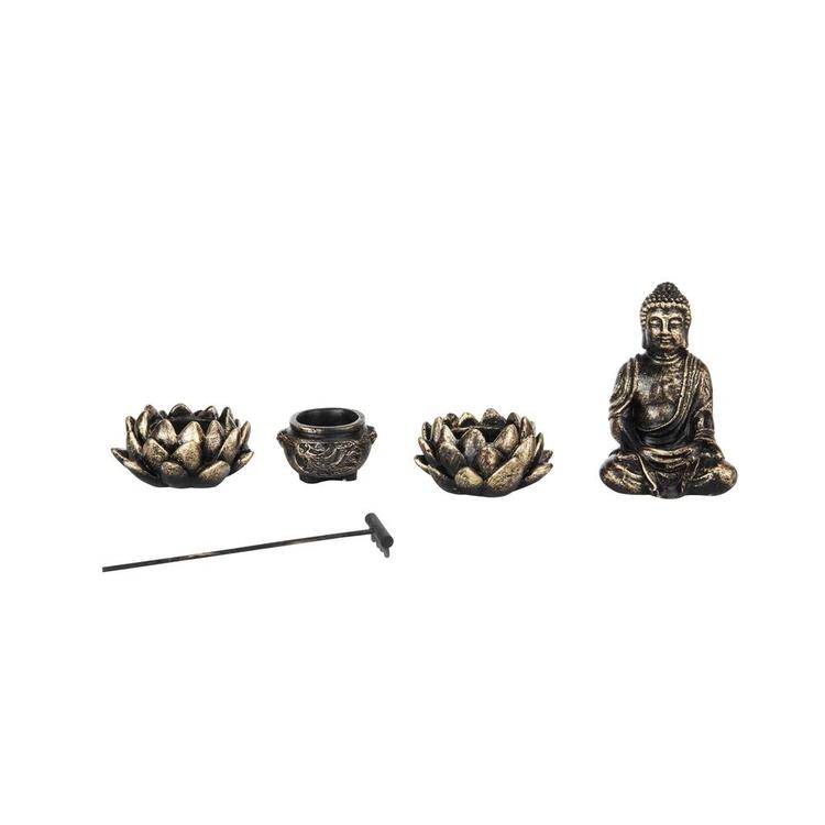 Home Zen Garden Set - Buddha Statue / Lotus Tea Light Candle Holder / Incense Burner Holder - MyGift Enterprise LLC