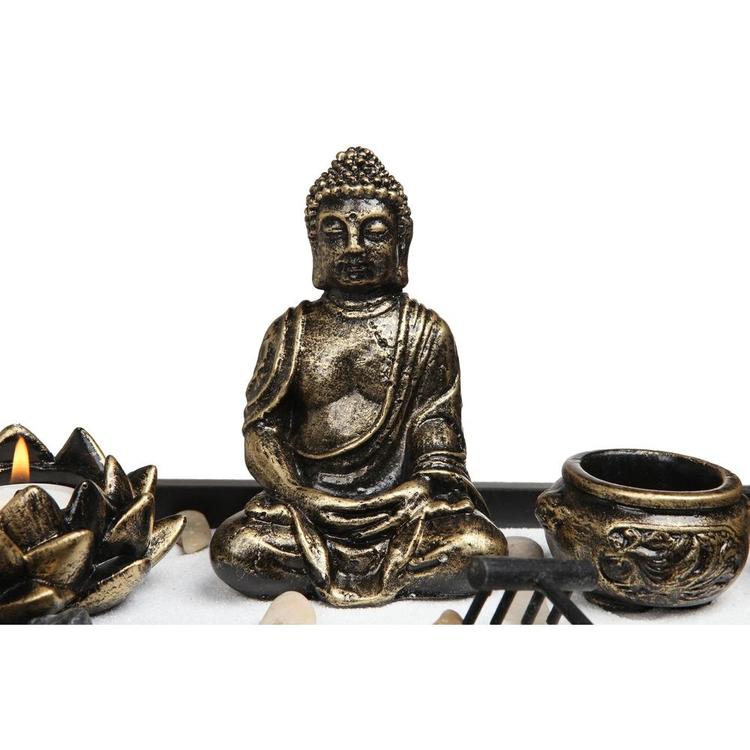 Home Zen Garden Set - Buddha Statue / Lotus Tea Light Candle Holder / Incense Burner Holder - MyGift Enterprise LLC