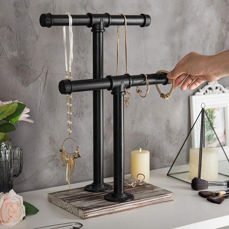 Industrial Pipe and Distressed Wood Jewelry Stand - MyGift