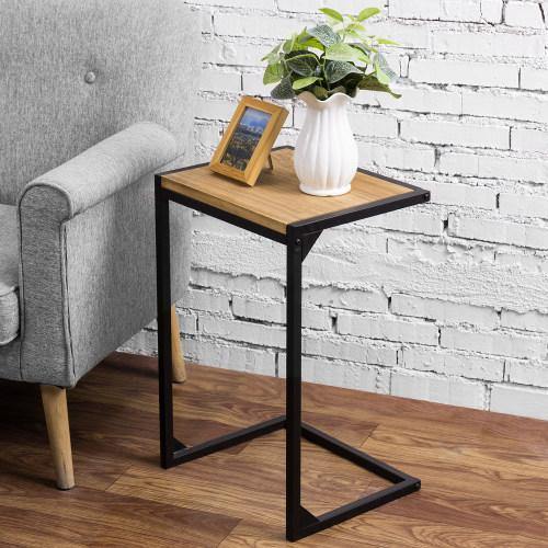 Industrial Burnt Wood Black Metal Side Table MyGift