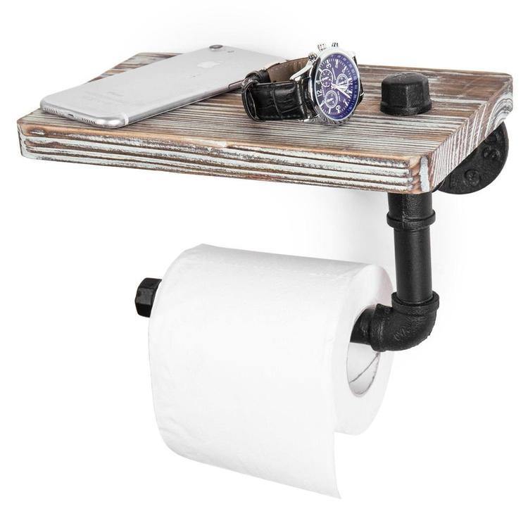 Industrial-Style Toilet Paper Holder with Shelf - MyGift