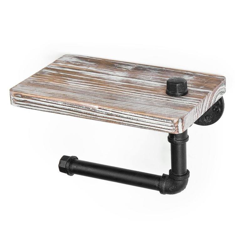 Industrial-Style Toilet Paper Holder with Shelf - MyGift