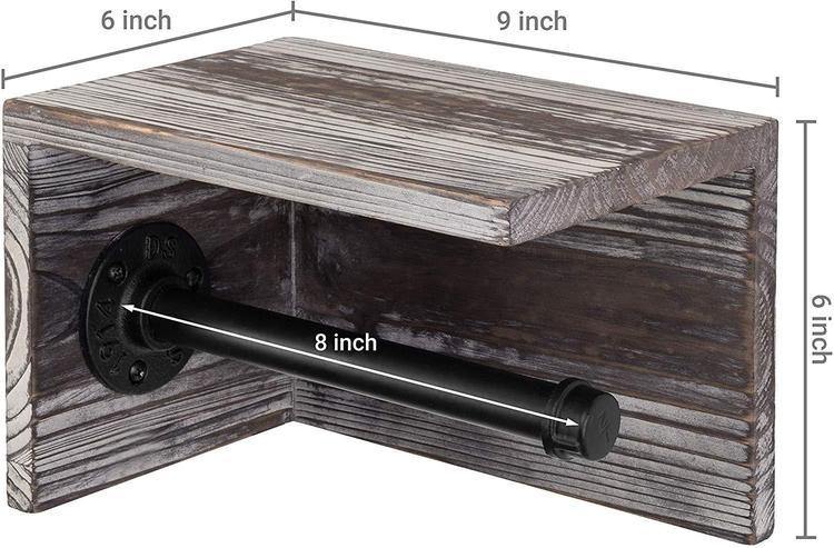 Industrial Towel Rack with Shelf, Torched Wood - MyGift