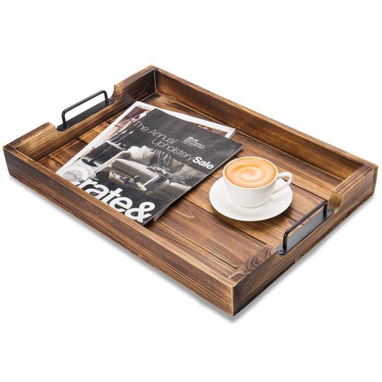 Industrial Wood Serving Tray with Metal Handles - MyGift