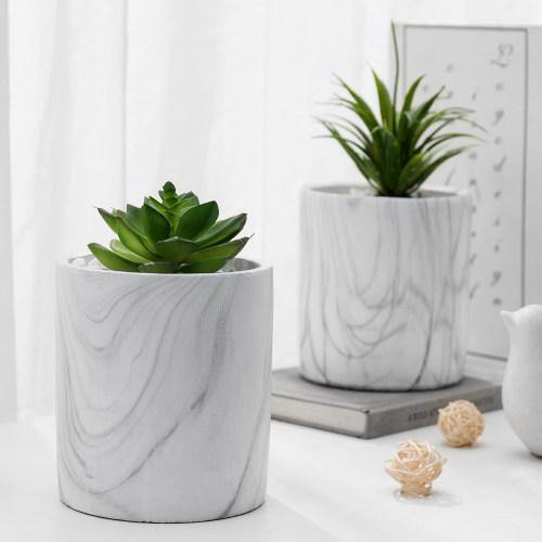 Marble Design Cement Round Planter Pots, Set of 2 - MyGift