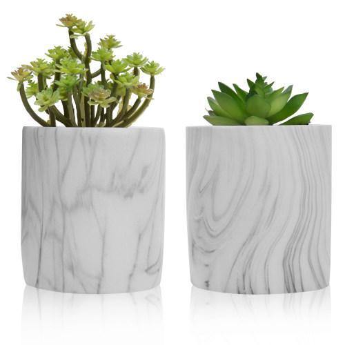 Marble Design Cement Round Planter Pots, Set of 2 - MyGift