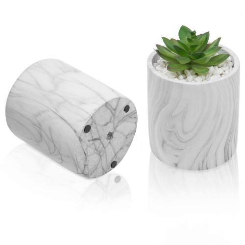 Marble Design Cement Round Planter Pots, Set of 2 - MyGift