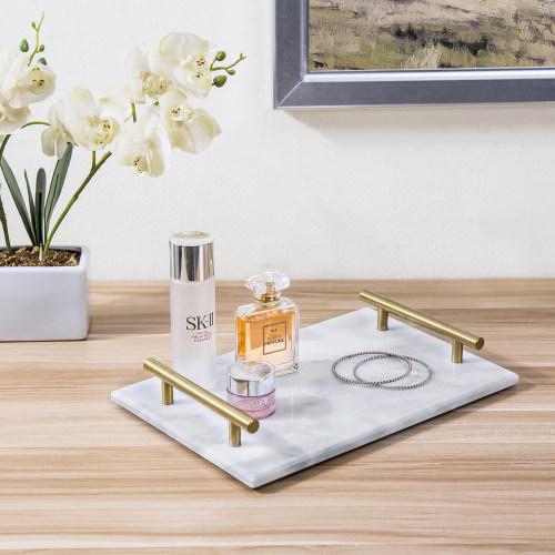 Marble Serving Tray with Brass Handles