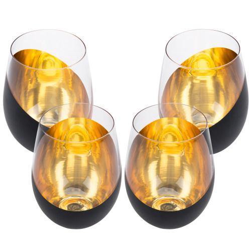 Matte Black & Gold Stemless Wine Glasses, Set of 4 - MyGift