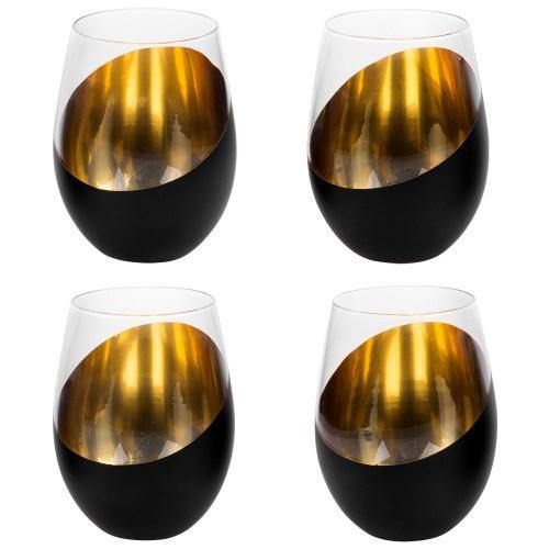 Matte Black & Gold Stemless Wine Glasses, Set of 4 - MyGift