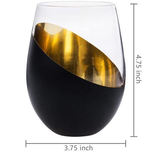 Matte Black & Gold Stemless Wine Glasses, Set of 4 - MyGift