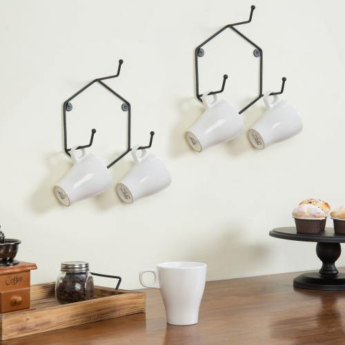 Matte Black Metal Wall Mounted Mug Rack, Set of 6 - MyGift