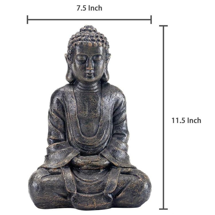 12 Inch Meditating Seated Buddha Statue Figurine with Rustic Gray Finish - MyGift Enterprise LLC
