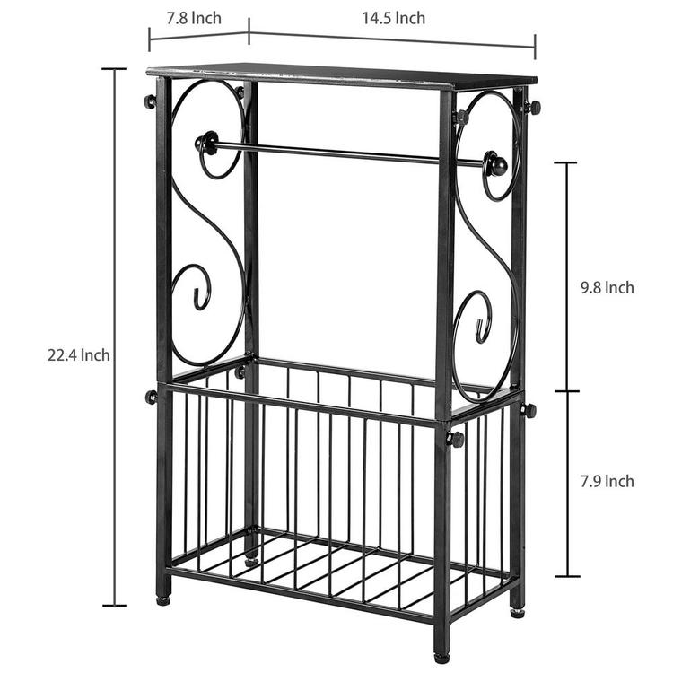 Metal Scroll Design Bathroom Table Shelf w/ Toilet Paper Rod & Magazine Basket - MyGift Enterprise LLC