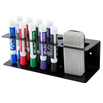 10-Slot Wall Mounted Metal Dry Erase Marker and Eraser Holder Rack, Black - MyGift Enterprise LLC