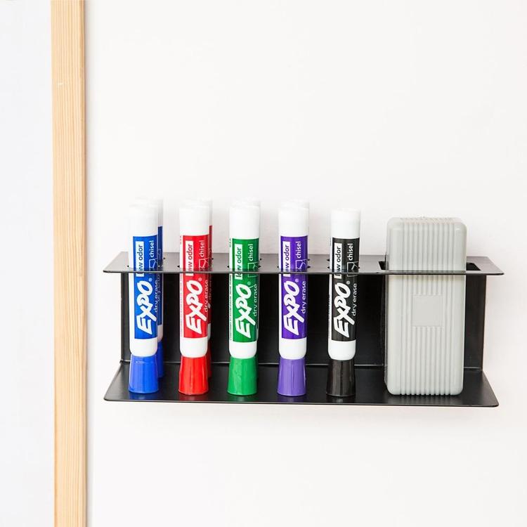 10-Slot Wall Mounted Metal Dry Erase Marker and Eraser Holder Rack, Black - MyGift Enterprise LLC