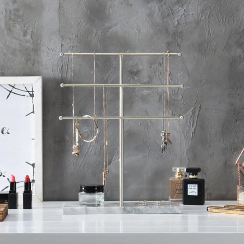 Metal Necklace Display Stand with Stone Base, Brass-Tone