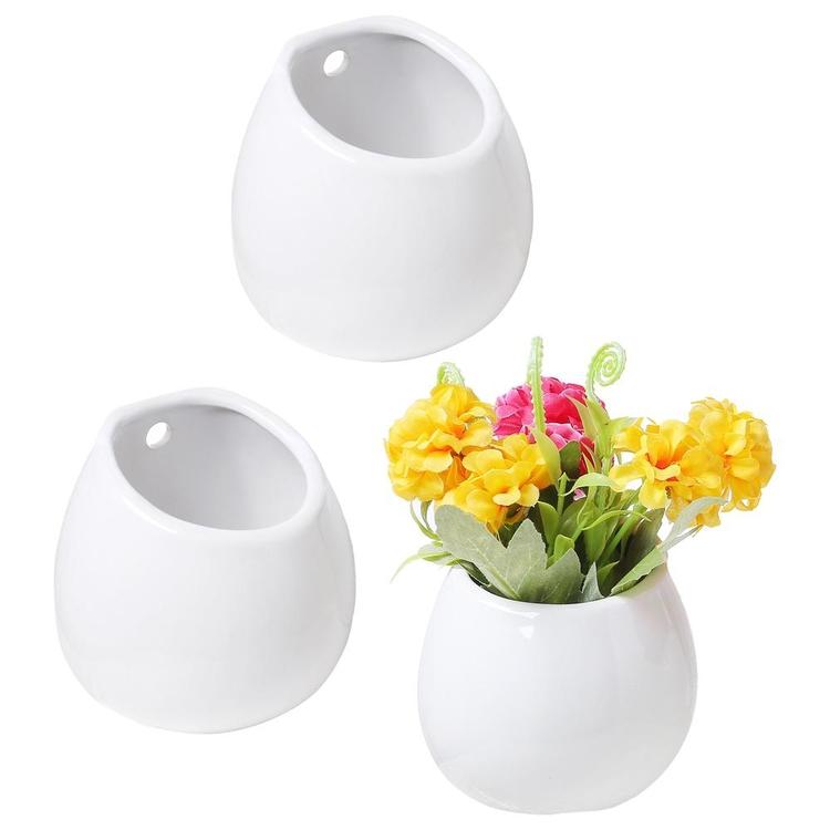Mini White Ceramic Wall Hanging Vases, Set of 3
