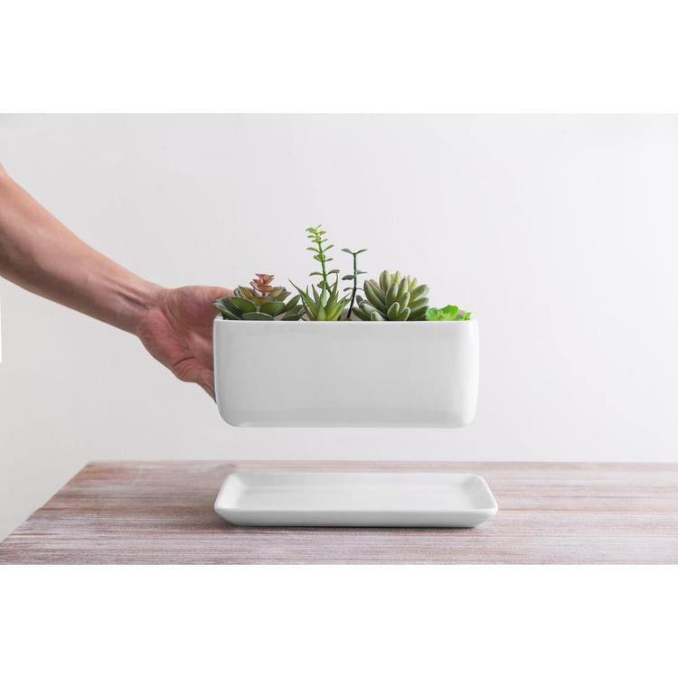 Minimalist White Ceramic Planter Pot, Rectangular - MyGift