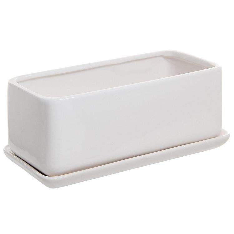 Minimalist White Ceramic Planter Pot, Rectangular - MyGift