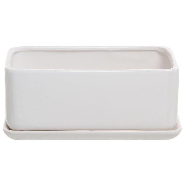 Minimalist White Ceramic Planter Pot, Rectangular - MyGift