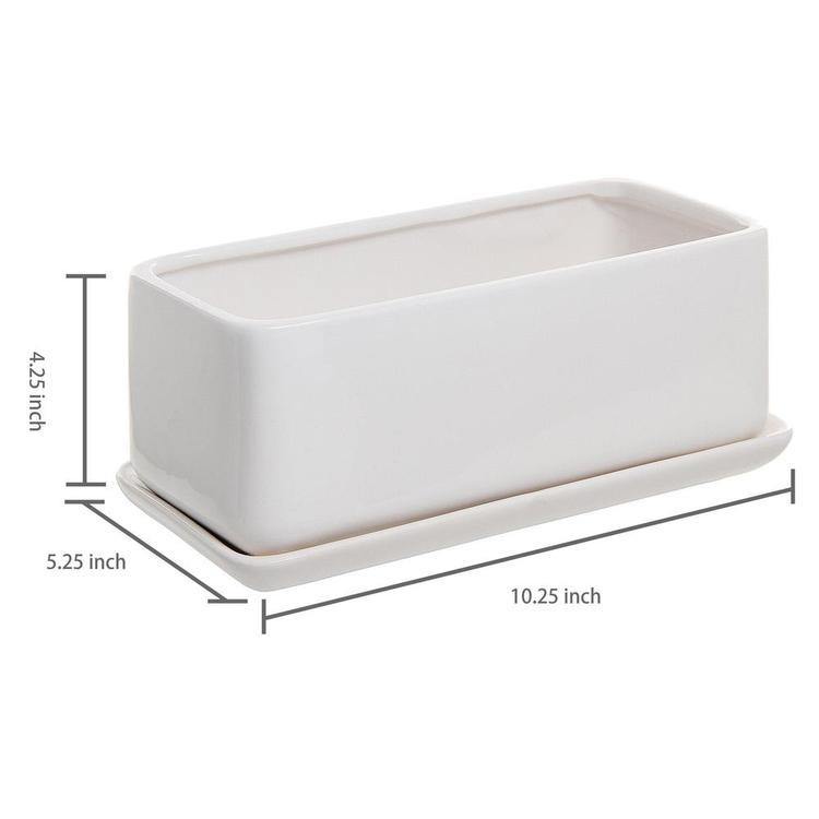 Minimalist White Ceramic Planter Pot, Rectangular - MyGift