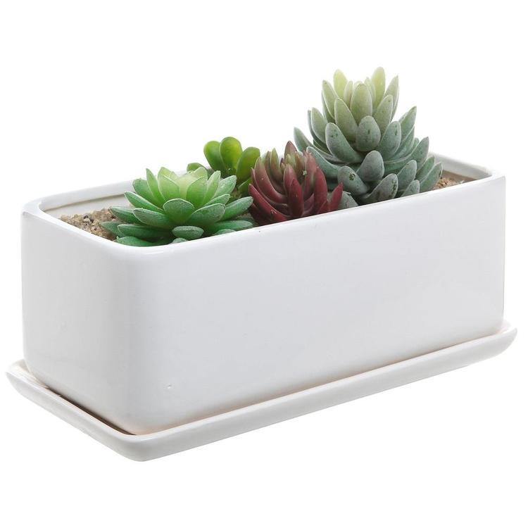 Minimalist White Ceramic Planter Pot, Rectangular - MyGift