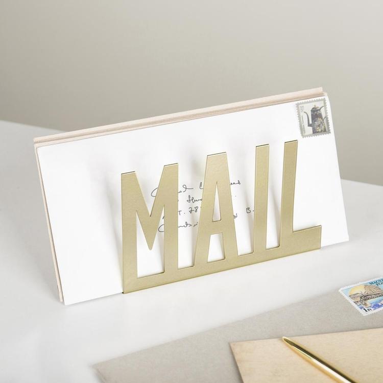 Modern Brass-Tone Metal Cutout-Design MAIL Holder - MyGift Enterprise LLC