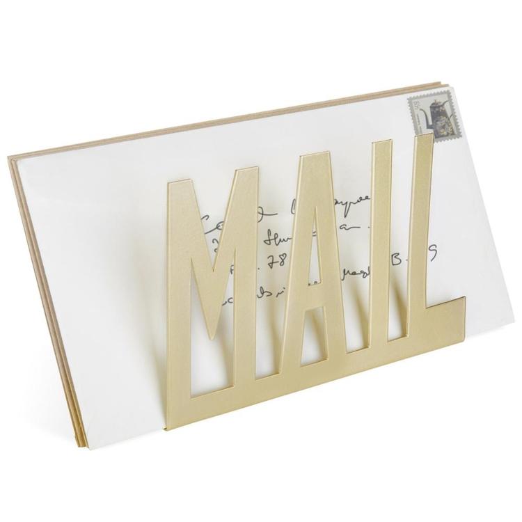 Modern Brass-Tone Metal Cutout-Design MAIL Holder - MyGift Enterprise LLC