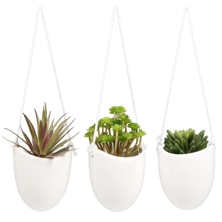 Modern Ceramic Hanging Succulent Planter Pots, Set of 3, White - MyGift