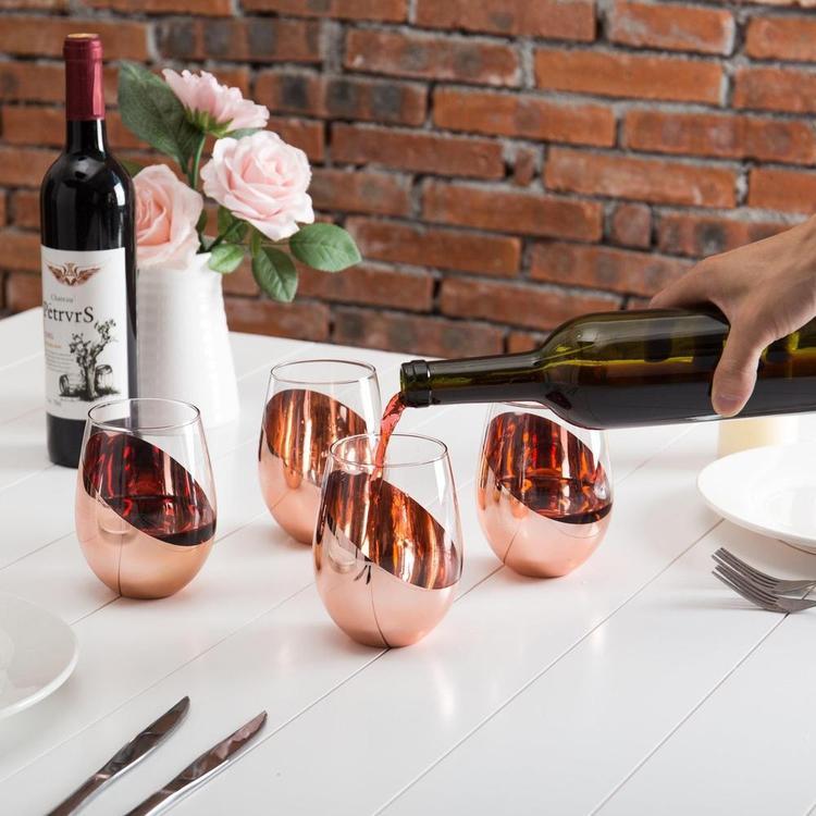 wine sets with glasses Modern Copper Stemless Wine Glasses, Set of 4