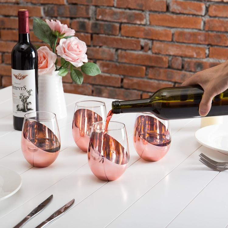 Modern Copper Stemless Wine Glasses, Set of 6