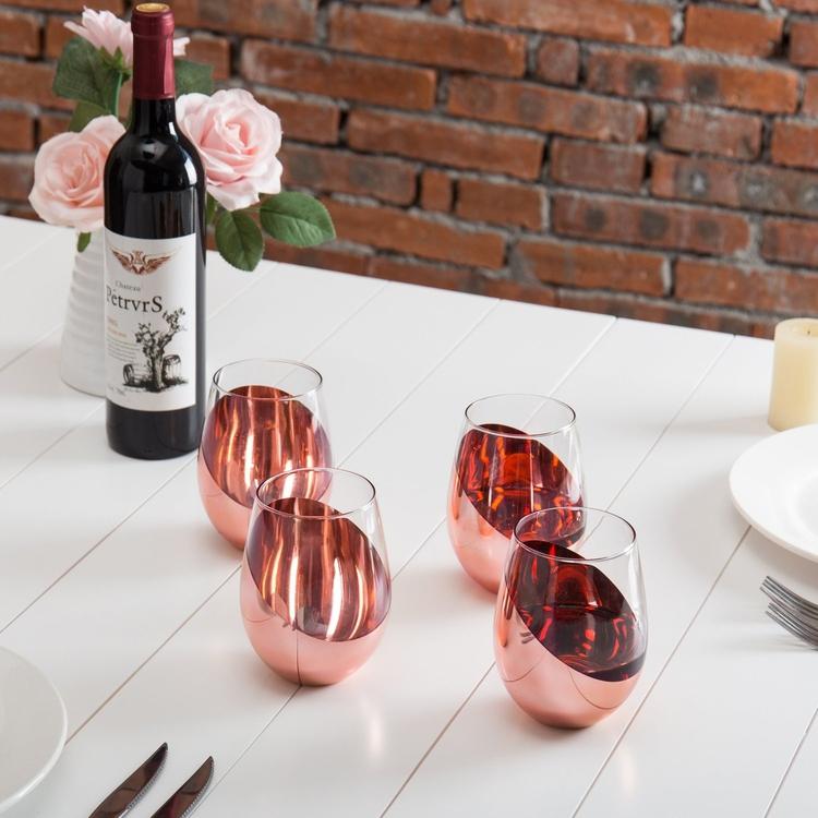 Modern Copper Stemless Wine Glasses, Set of 6