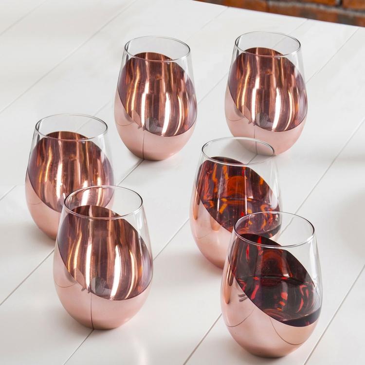 Large 17oz Stemless Copper Wine Glasses, Set of 6